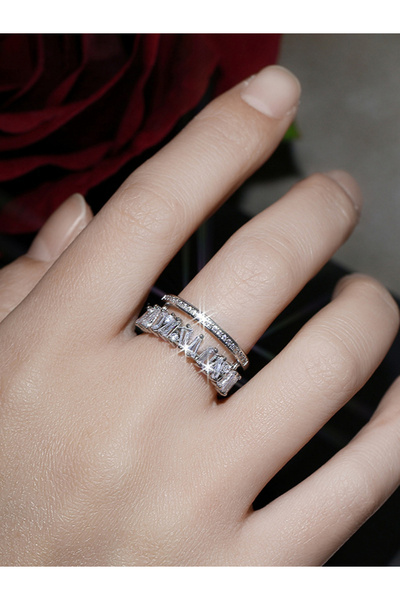 Take Two By Styli خاتم فضي مزخرف مزدوج الدائرة مفتوح