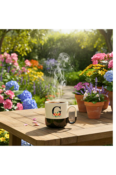 Finka Dekor Çiçekli G Harfi Tasarımlı-Kişiye Özel Seramik Kupa