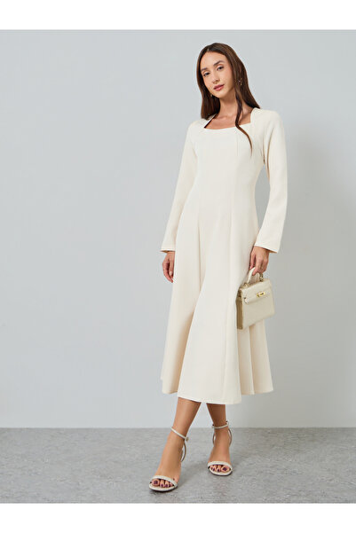 Take Two By Styli Women Square Neck A-Line Midi Dress