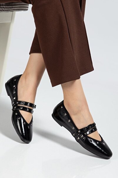 Kartezyen حذاء باليه نسائي أسود من تروكلي للموسم الجديد