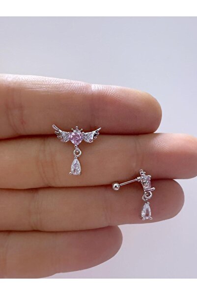 Arescollection 1 adet zirkon taşlı helix lobe flat uyumlu piercing küpe