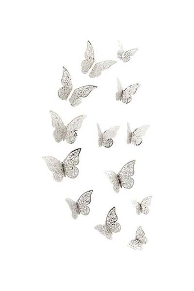 Generic 12-Piece Hollow-Out 3D Butterfly Wall Decal With Glue Silver