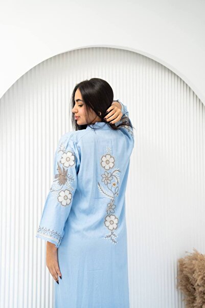 AFandina جلابية كتان فاخرة بتطريز راقي SM - 1