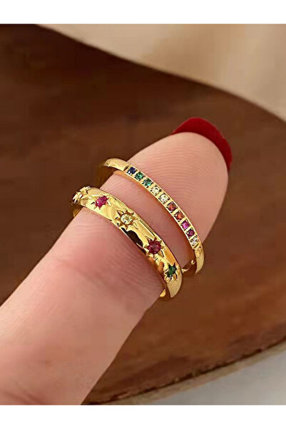 Take Two By Styli Pack of 2 - Multi Inlaid Zirconia Rings