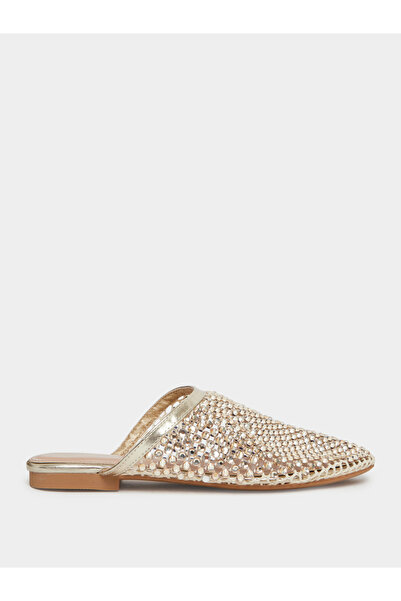 Styli Gold Embellished Pointed Toe Mule
