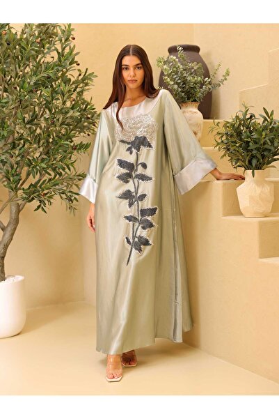 IKKXA أكمام عصرية أنيقة من القماش اللامع بتصميم زهور كبيرة