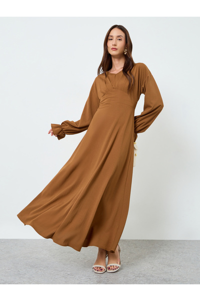Take Two By Styli Women Solid V Neck Fitted Waist Maxi Dress