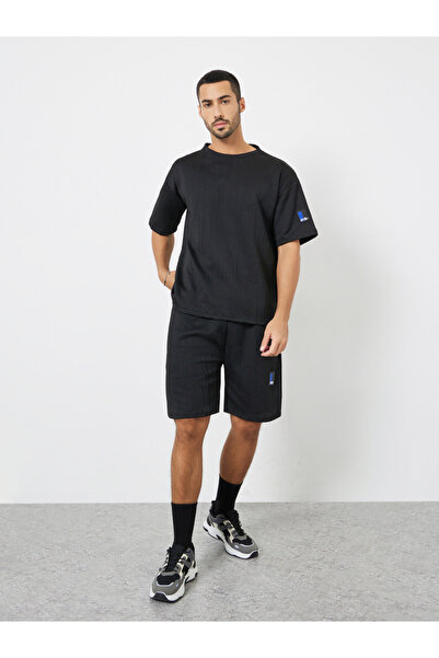 Styli Men Black Textured T-Shirt and Shorts Set Co-ords