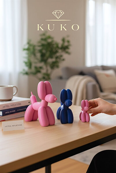 KUKO DESIGN Modern Dekoratif Pembe Mavi 3'lü Balon Köpek Biblo | Modern Masa ...
