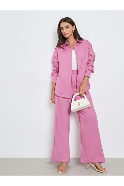 Styli Pink Casual Shirt and Wide Leg Trousers Co-ord
