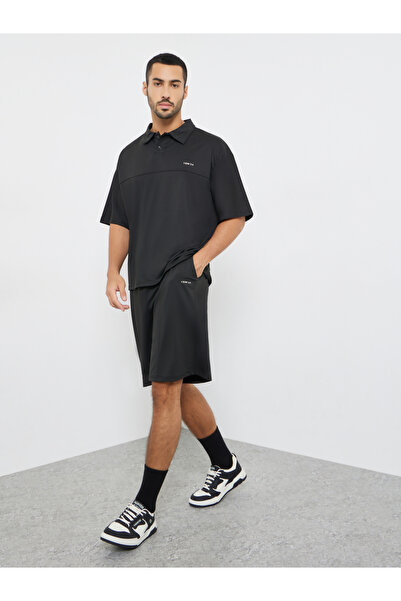 Styli Men Black Oversized Seam Detail Polo and Shorts Co-Ords