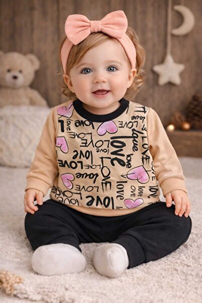 krm kerem bebe Heart Patterned Baby Girl Double Set