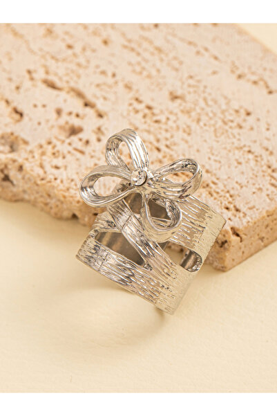 Take Two By Styli خاتم فضي مفتوح على شكل فيونكة