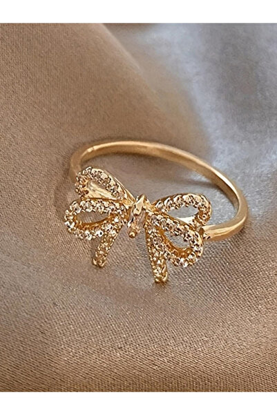 Take Two By Styli Embellished Gold Bow Ring