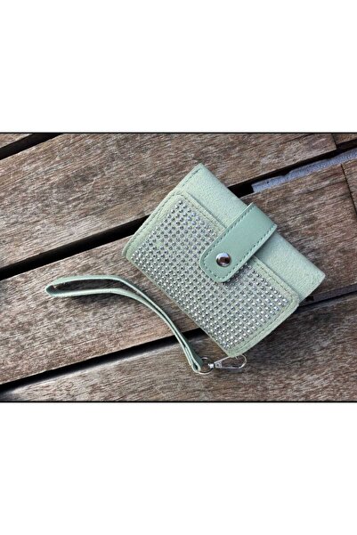 ÖZÜM TAKI محفظة نسائية متعددة الأقسام بتفاصيل حامل البطاقات باللون الأخضر الفاتح