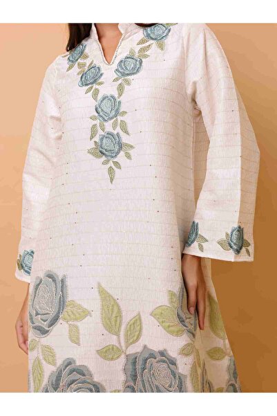 IKKXA جلابية مطبوع بتصميم جميل وتفاصيل زهور كبيرة