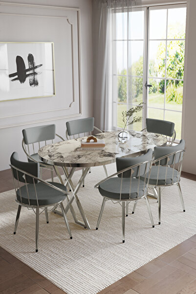 BY ORHAN GÜZEL Selenit Mutfak Yemek Masası Takımı- 6 Kişilik Mutfak Masa Sand...