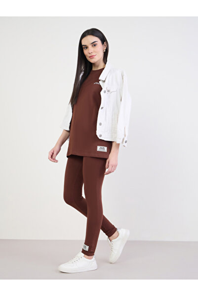 Styli Women Brown Oversized T-Shirt and Leggings Co-Ords