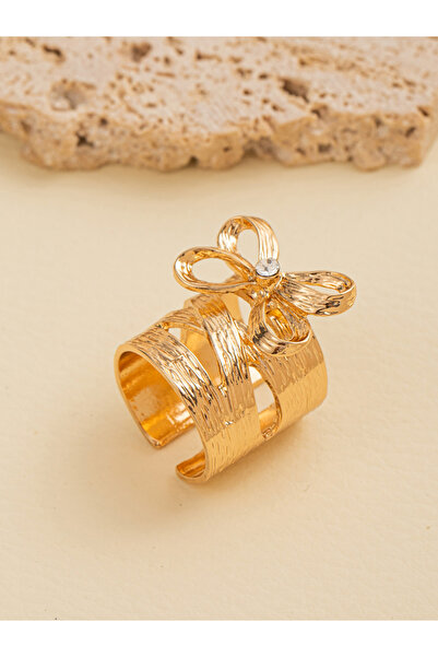 Take Two By Styli Gold Bow Decor Open Ring