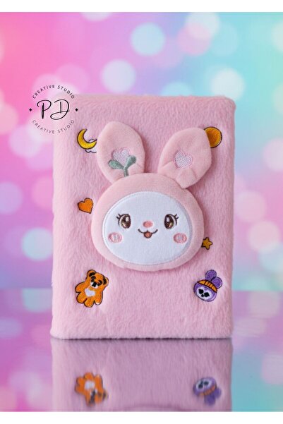 PRİNTOPİA DESİGN Plush Kuromi Rabbit Figured Diary and Memory Notebook Pink Soft Cover Notepad