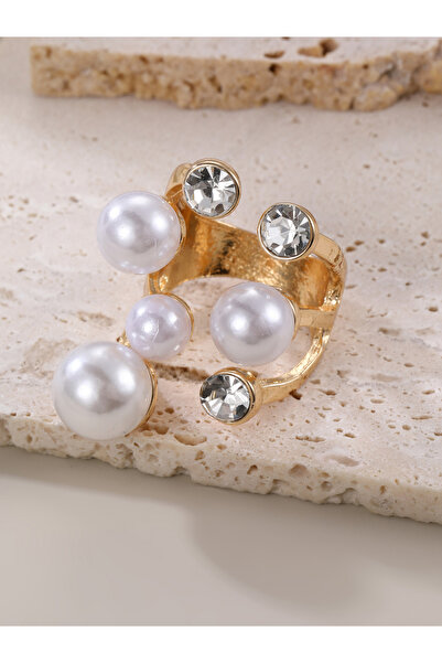 Take Two By Styli خاتم مرصع بأحجار الراين واللؤلؤ الصناعي