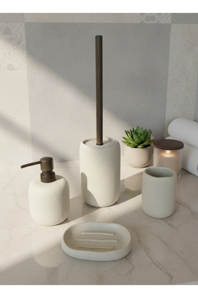 ozbience Şık Taş Dokulu 4'lü Banyo Seti, Zarif ve Modern Tasarım