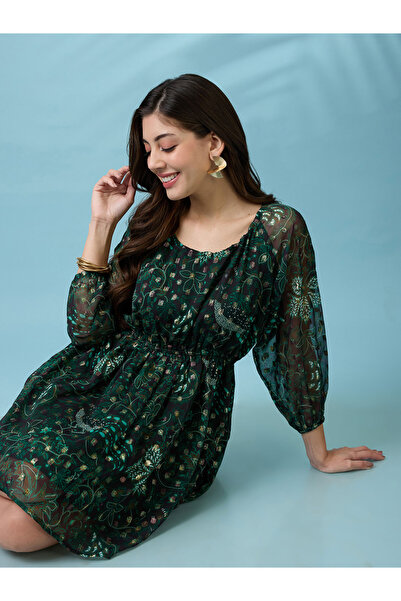 Globus By Styli All-Over Print Back Tie Detail Mini Dress