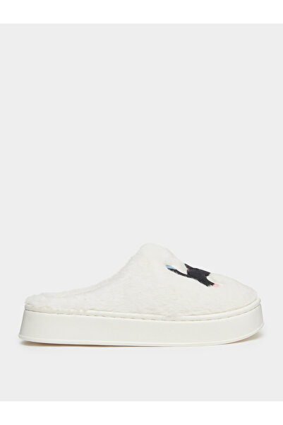 Take Two By Styli Solid Plush Embroidered Cat Bedroom Slippers