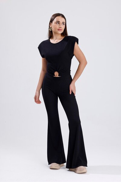 VELİZADE Women's High Waist Elastic Waist Comfort Model Flared Front Buckle V...