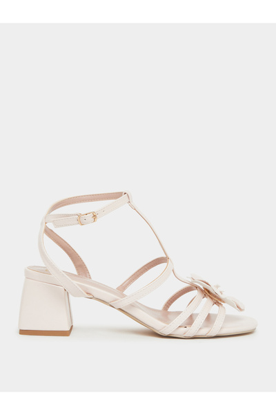 Styli Ankle Strap Heel Sandals with Flower Detail