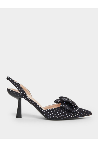 Styli Black Polka Dot Bow Slingback Shoes