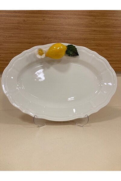 PLUS HOME Oval Plate Serving Handmade Lemon Decorated Porcelain 30 cm