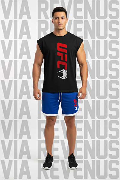 Vordevia مجموعة تي شيرت UFC مطبوع أسود بدون أكمام مصنوع من القطن بنسبة 100% و...