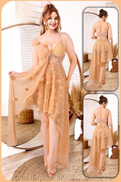 TREN Elegant Lace Nightgown Women Asymmetric Hem Spaghetti Strap Sleepwear Babydoll Lingerie Nightdress