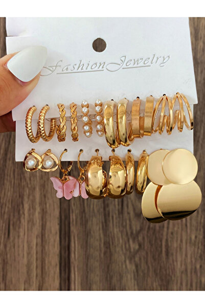 Take Two By Styli عبوة من 11 قطعة - أقراط حلقية ذهبية