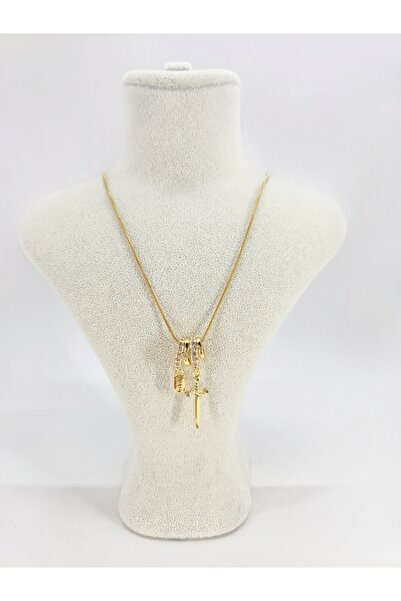 staınless steel Zirkon Taş İşlemeli Kılıç Kolye | 316L Çelik | 41 cm