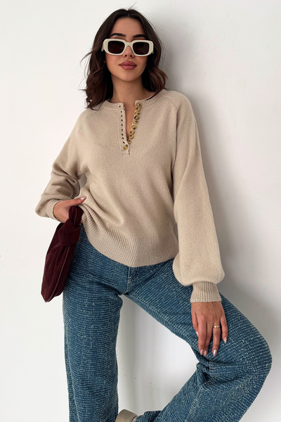 Noa&Noa Women's Buttoned Knit Sweater – Red Stitch