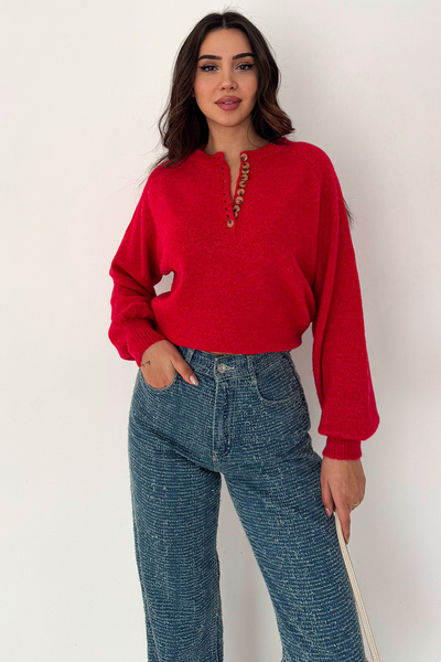 Noa&Noa Women's Buttoned Knit Sweater – Red Stitch