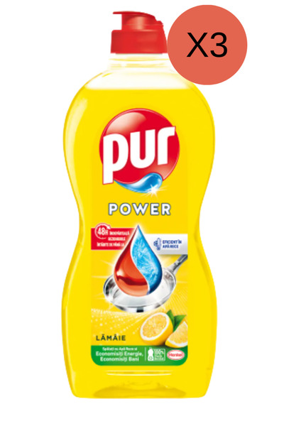 Pür PACHET 3X - Pur Lămâie 450 ml – Detergent de Vase cu Putere de Degresare