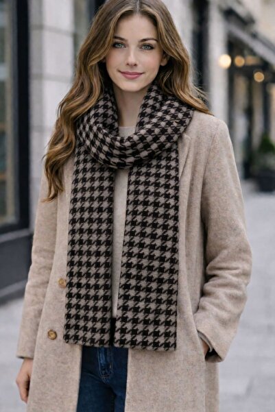 Wega Moda Houndstooth Patterned Double-Sided Knit Scarf - Unisex Knit Scarf