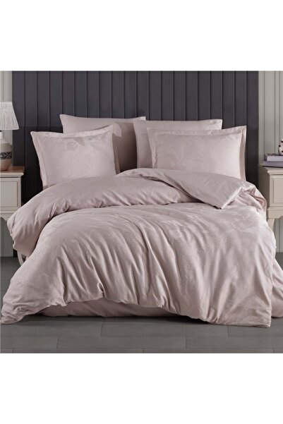 Clasy Jacquard Cotton Satin Double Duvet Cover Set Yomra Stone