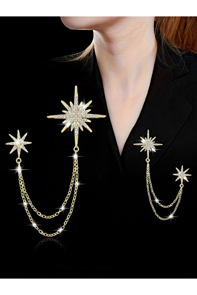 Take Two By Styli بروش سلسلة ذهبية على شكل نجمة متفجرة