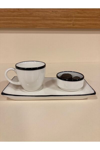 PLUS HOME فنجان صغير من البورسلين لشخص واحد مع صينية صغيرة وحامل حلويات أبيض ...