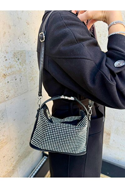 Cersei Women's Black Stone Detailed Hand, Shoulder and Crossbody Bag