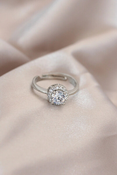 shopwave Adjustable Silver Color Metal Zircon and Crystal Stone Oval Model Ring