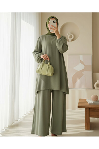 Modamorfo Women's Green Tunic Pants Top and Bottom Set 6663