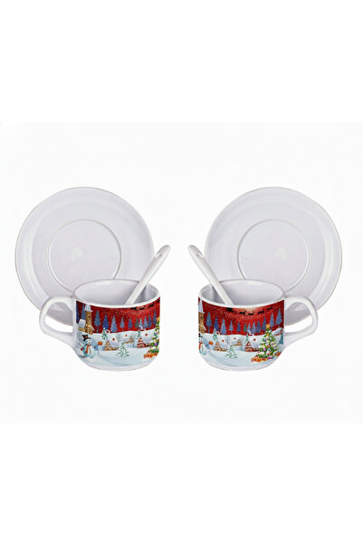 Bade TASARIM KİŞİYE ÖZEL İKİLİ BEYAZ KAŞIKLI KAHVE FİNCAN SETİ