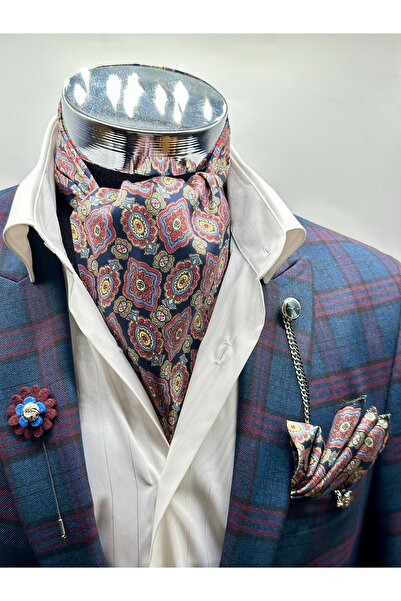 Gutiero Navy Blue Red Patterned Men's Scarf