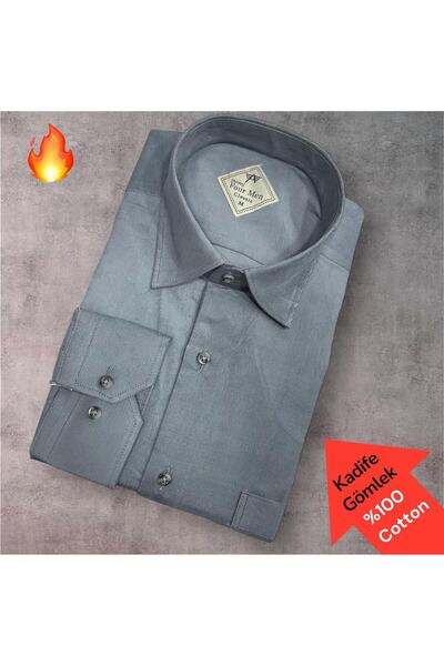 EREN STYLE Classic 100% Cotton Long Sleeve Anti-Sweat Winter Velvet Shirt (Regular Fit)