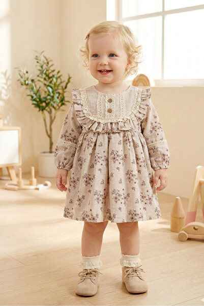 Babymod Floral Pattern Ruffled !00% Cotton Stylish Baby Girl Dress